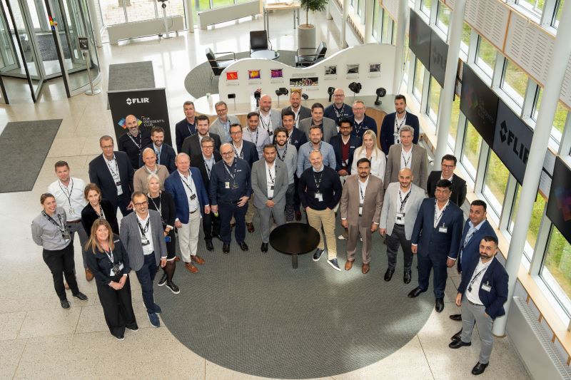 An aerial photo of the FLIR President's Club in FLIR's Sweden HQ foyer. 
