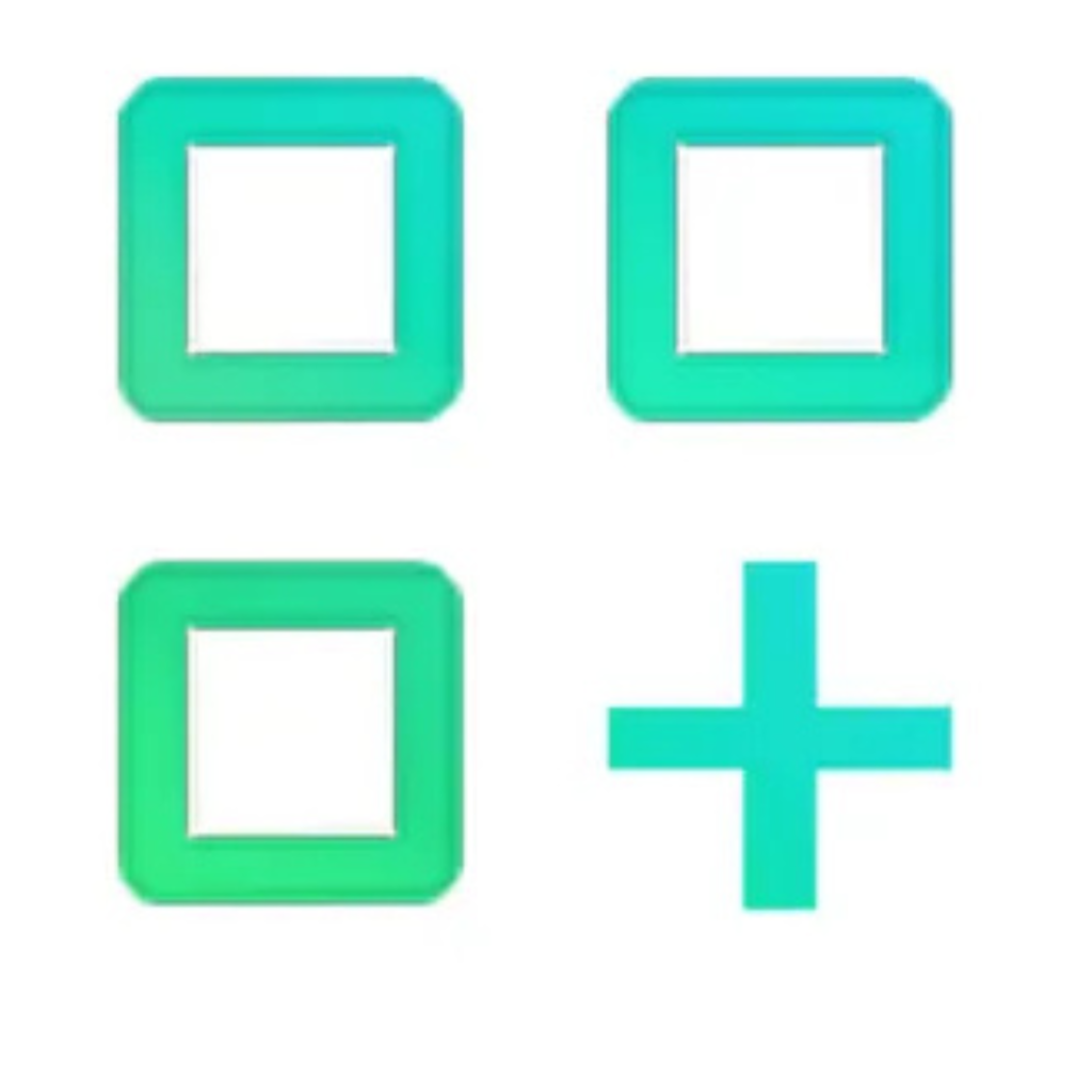 Three empty turquoise-green squares and a + arranged in a square, with the + in the bottom right.