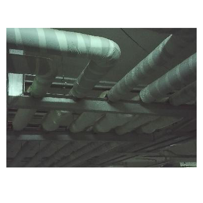 Image of large pipes on the ceiling.