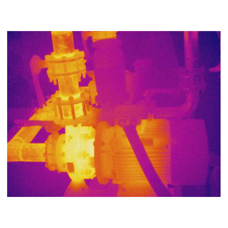 Thermal image of mechanical equipment showing hotspots.