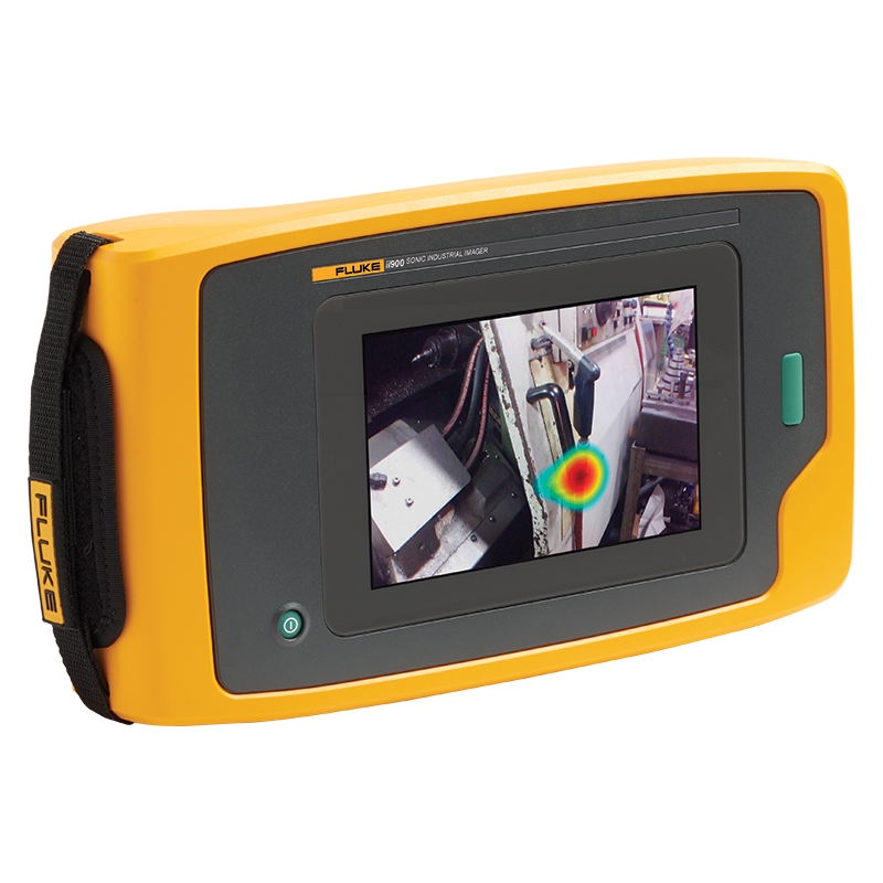 Fluke ii900 Sonic Imager. The display features a sound map superimposed onto a digital image. 
