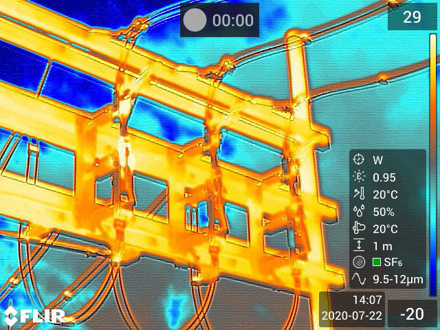 Thermal image of electricity lines. 