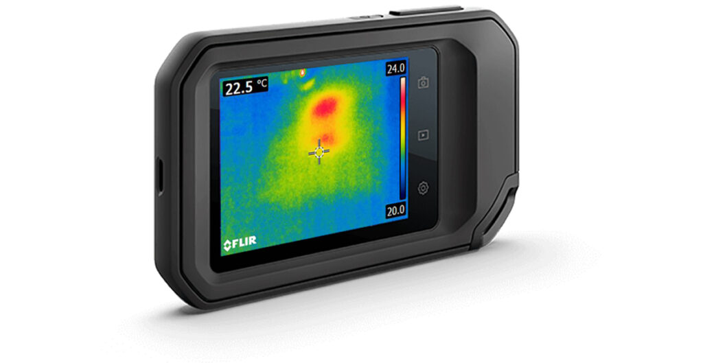 The Teledyne FLIR C5 Thermal Camera with a thermal image on the screen. 