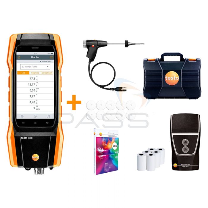 Testo 300LL Long-life Flue Gas Analyser, Printer & accessories