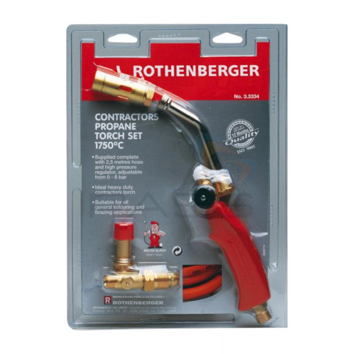Rothenberger 33334 Contractor's Propane Torch Set (22mm Nozzle, 2.5m Hose & Adjustable Regulator) 1