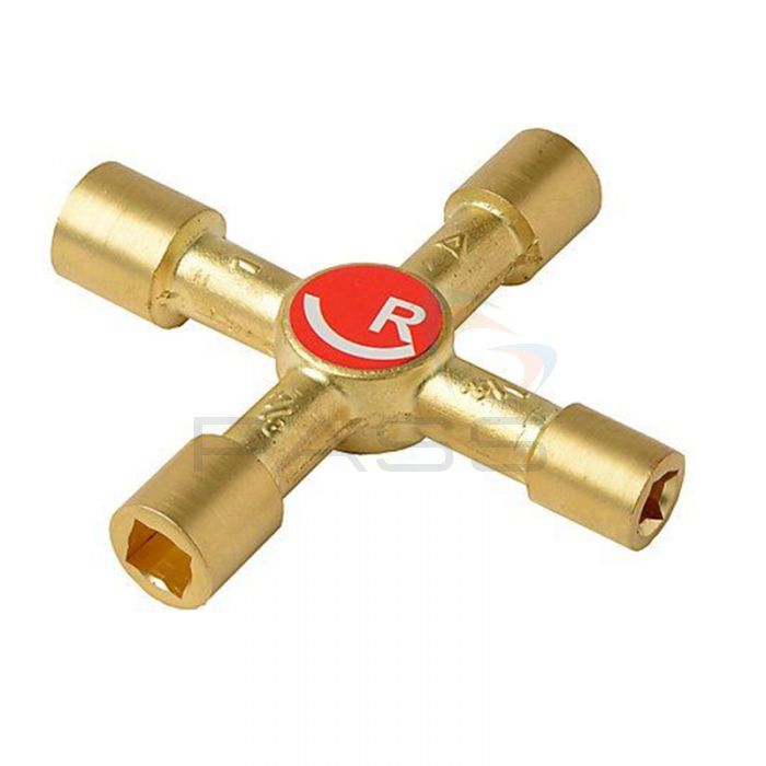 Rothenberger 80002 Brass Multi-Purpose 4 Way Key for Lockshield Radiator Valves, Meter Boxes & Drain Off Valves 1