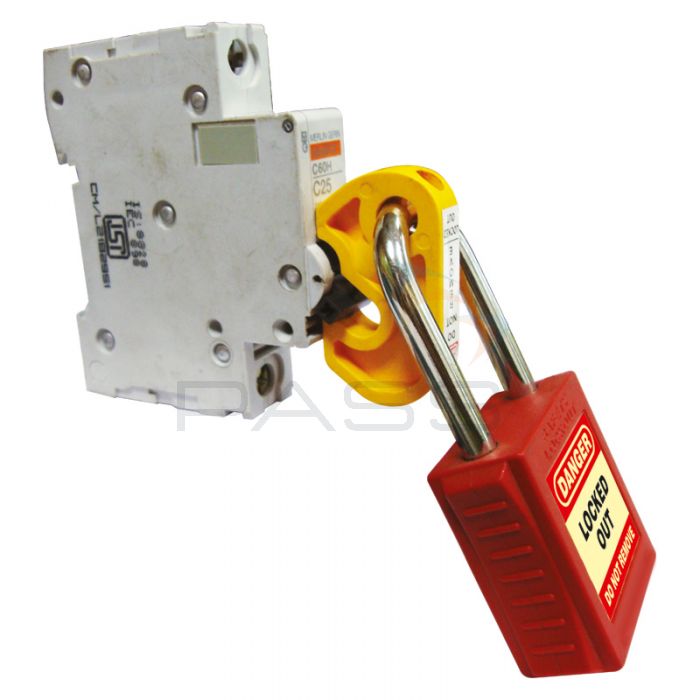 MCB Circuit Breaker Lockout Yellow in use