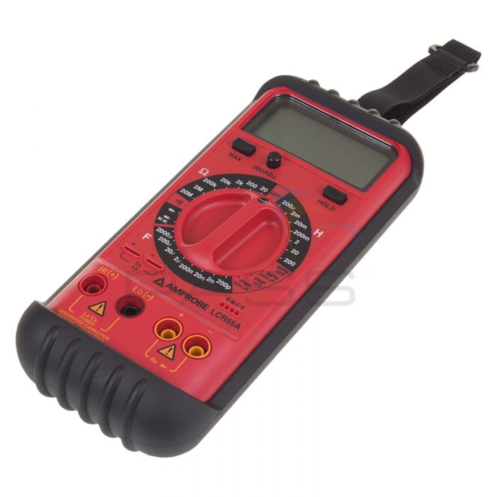 Amprobe LCR55A Handheld Component Tester - Front with hanging strap