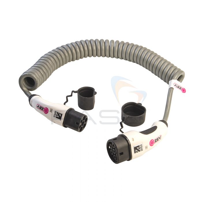 ZEV Type2-Type2, 32A, 3 Phase, Coiled, Discreet Grey, 5m, 10m or 20m 1