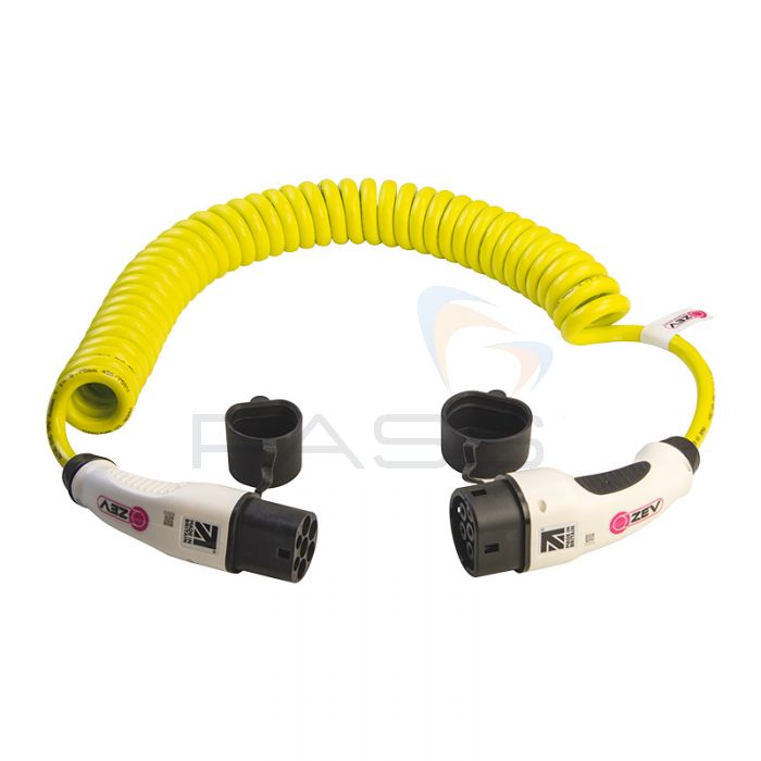 ZEV Type2-Type2, 32A, 3 Phase, Coiled, Hi-vis Lime Green, 5m, 10 or 20m 1