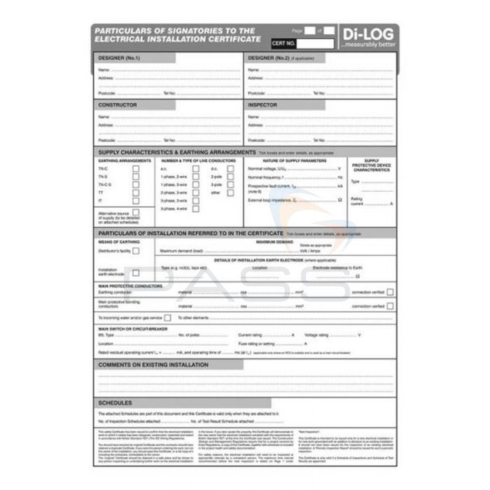 DiLog DLC101 Electrical Installation Certificate Book - 36 Certificates