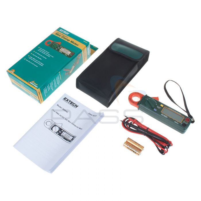 Extech 380942 30A True RMS AC DC Mini Clamp Meter - Complete Kit