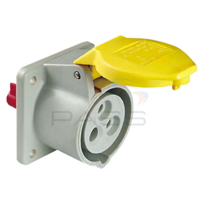 110V Yellow Panel Socket - 32A, 2P+E