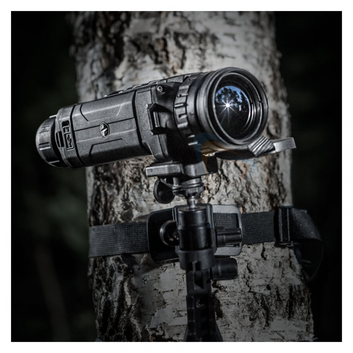 Pulsar Lexion XQ50 Thermal Imaging Monocular Scope attached to a tree