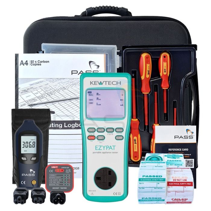 Kewtech EZYPAT PAT Tester – PAT Essentials Kit (Bundle 1) with accessories