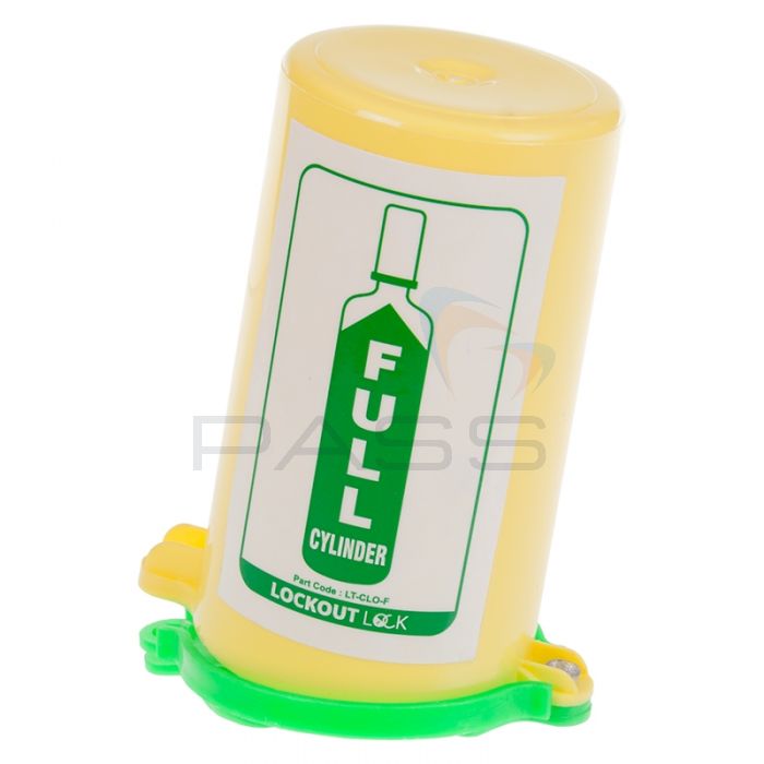 Gas Cylinder Lockout Fits 35mm Stem Green Lid with Full Label - Front