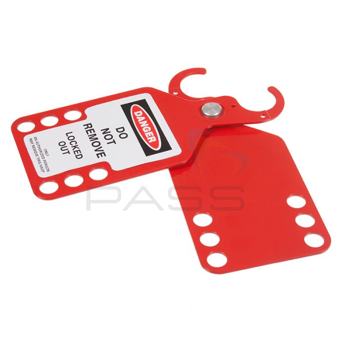 6 Hole Red Hasp with Integrated Tag - Open