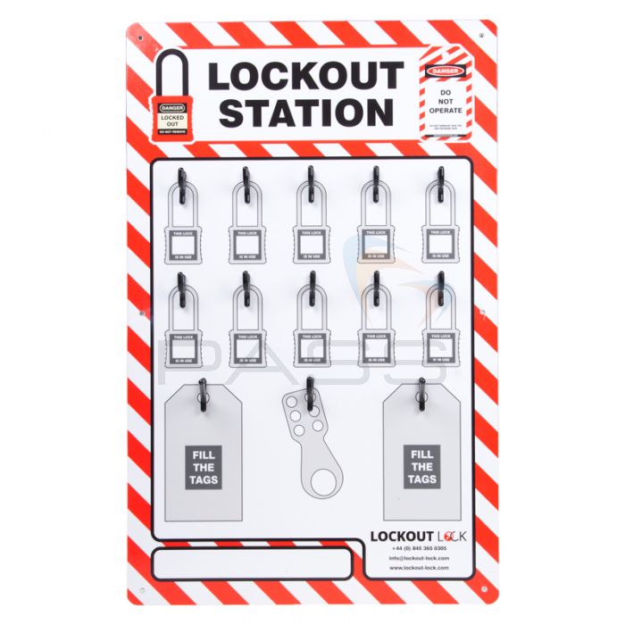 10 Lock Red/White Shadow Lockout Board - W/ Optional Accessories - Red and White