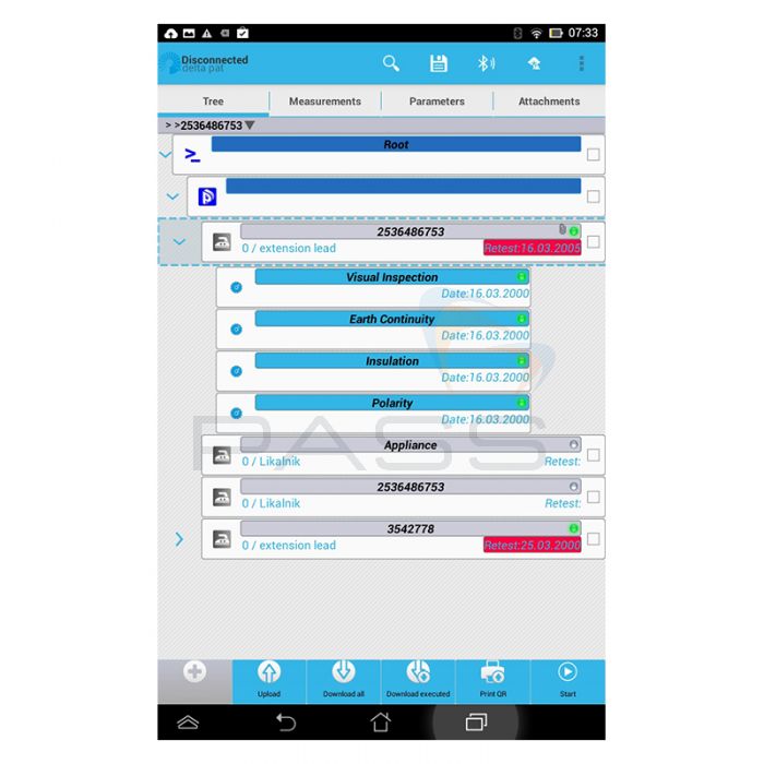 Metrel A1434 aPATLInk Android Software - Menu