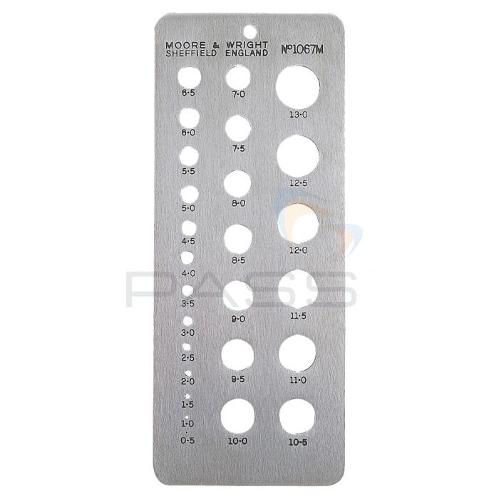 Moore & Wright 1067M Traditional Drill Gauge, 26 Holes, 0.5mm, 0.5-13.0mm
