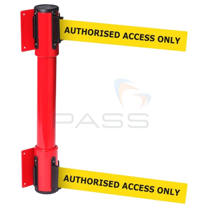 OBEX Wall Mounted Twin Belt Barrier - AUTHORISED ACCESS ONLY (Yellow) Red Finish