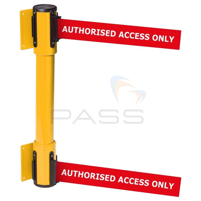 OBEX Wall Mounted Twin Belt Barrier - AUTHORISED ACCESS ONLY (Red) Yellow Finish