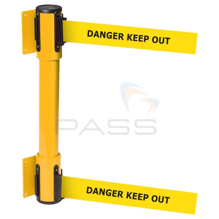 OBEX Wall Mounted Twin Belt Barrier - DANGER KEEP OUT (Yellow), Yellow Finish