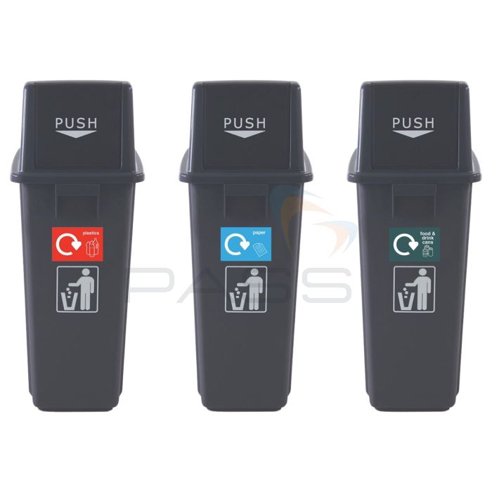 PASS RCY63Z Plastic Recycling Bins, Set of 3
