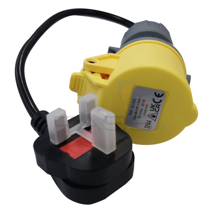 PAT Testing Adaptor Yellow 110volt PLUG to IEC female SOCKET 16amp 