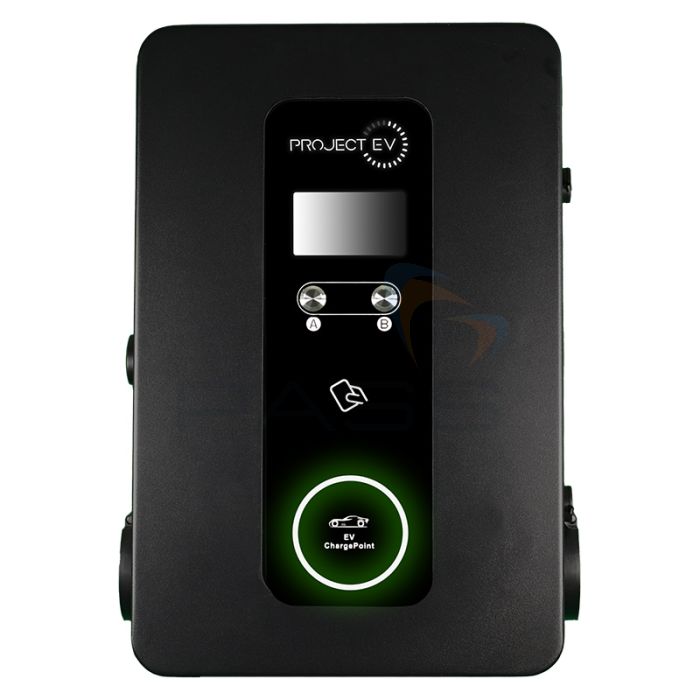 PROJECT EV EVA-22D-SE-W 22kW Pro Earth Wall Charger Dual Gun RFID front view