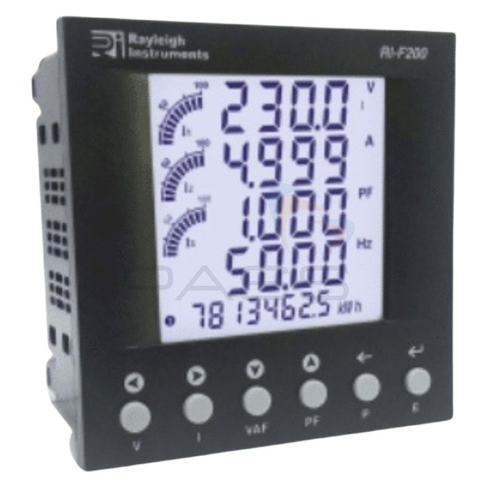 RDL RI-F200-B-C Multifunction Three Phase CT Operated Power Monitor w/ LCD Display (Pulse & RS485 Output, 96 x 96mm Flush Panel Mounting) 