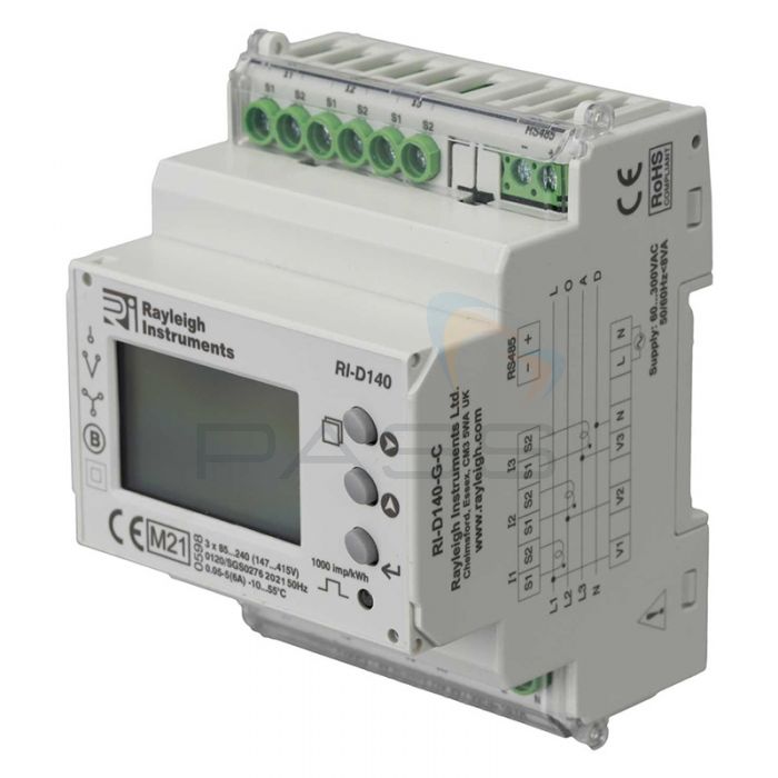 RDL RI-D140-G-C Multifunction Single/Three Phase CT Operated Electronic Meter w/ LCD Display (MID Approved, Pulse & RS485 Output, DIN Rail Mounting) 1