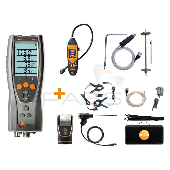 Testo 327-1 Flue Gas Analyser Advanced Kit, Gas Leak Detector, & CPA1 Probe Set