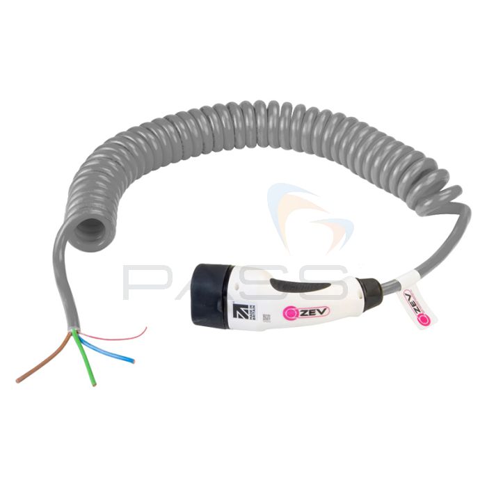 ZEV Tethered-Type2, 32A, Single Phase, Coiled, Discreet Grey, 5m or 10m 1