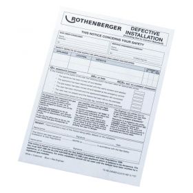 Rothenberger 67107 Defective Installation Warning Report Pad