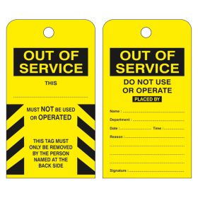 Out Of Service Do Not Use or Operate Yellow Pack of 10