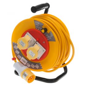 110V Extension Cable Reel - 25m Length, 2 x 16A Sockets, 2.5mm Diameter