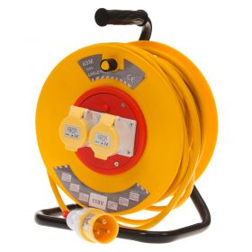 110V Extension Cable Reel - 40m Length, 2 x 16A Sockets, 2.5mm Diameter