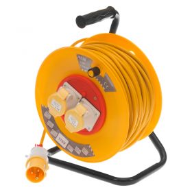 110V Extension Cable Reel - 50m Length, 2 x 16A Sockets, 1.5mm Diameter