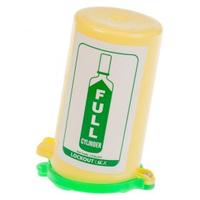 Gas Cylinder Lockout Fits 35mm Stem Green Lid with Full Label - Front