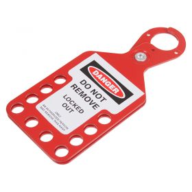 Red Aluminium Lockout Hasp with Integrated Tag - 10 Hole
