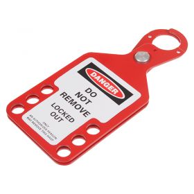 6 Hole Red Hasp with Integrated Tag - Front