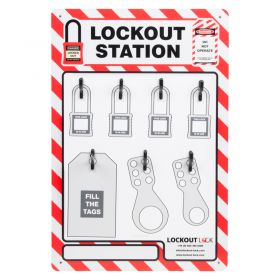 4 Lock Red/White Lockout Shadow Board - w/ Optional Accessories (Lockout Boards)