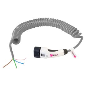ZEV Tethered-Type2, 32A, Single Phase EV Charging Cable, Coiled, Discreet Grey, 5m or 10m