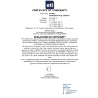 ETI 822-400 IR-500 Black Body Calibrator - Certificate of Conformity