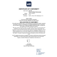 ETI 221-700 Therma 20 Metal Thermometer - Certificate of Conformity