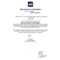 ETI 822-950 Calibration Water Bath - Certificate of Conformity