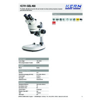 Kern OZL 468 Trinocular Stereo Zoom Microscope with Handle - Technical Specifications