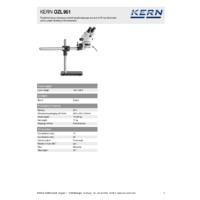 Kern OZL 961 Binocular Stereo Microscope Set - Telescopic Arm with Plate - Technical Specifications