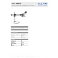 Kern OZM 932 Binocular Stereo Microscope Sets – Technical Specifications
